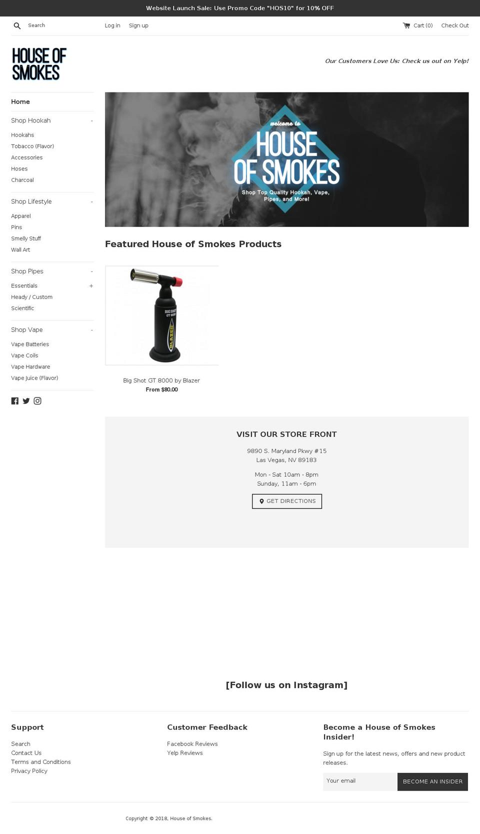 houseofsmokeslv.com — Shopify storefront screenshot