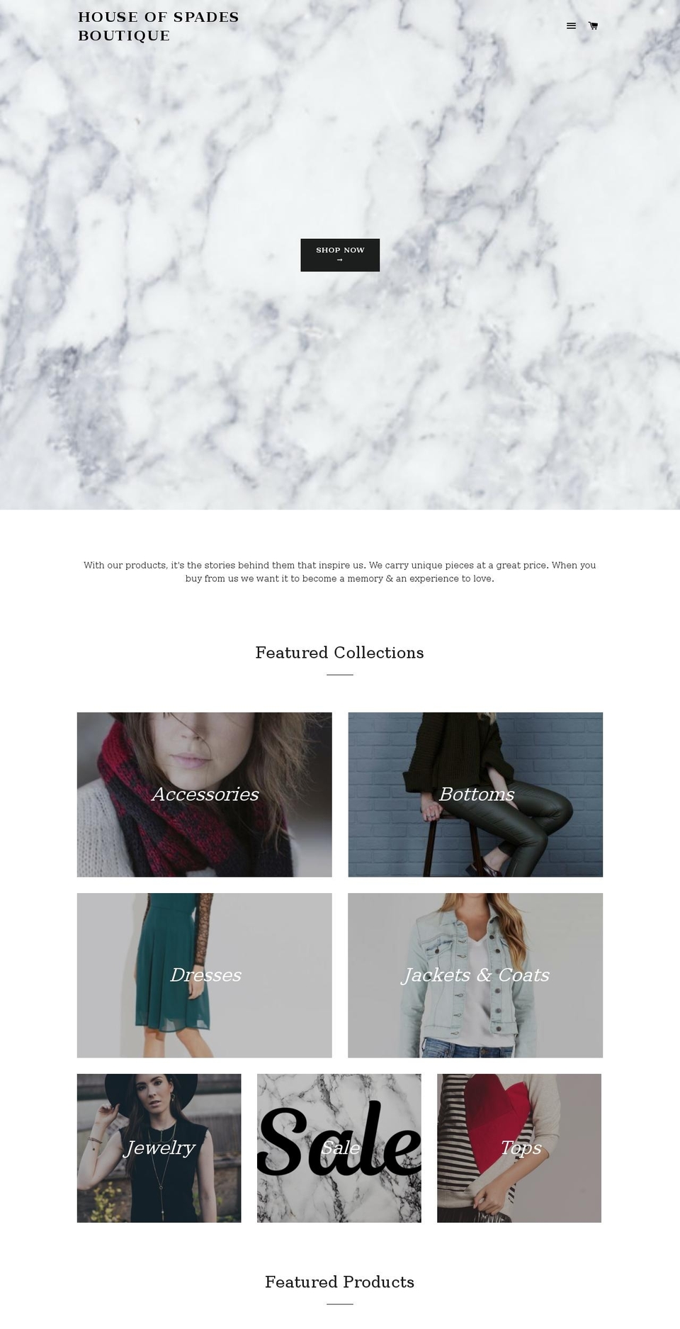 houseofspadesboutique.com shopify website screenshot