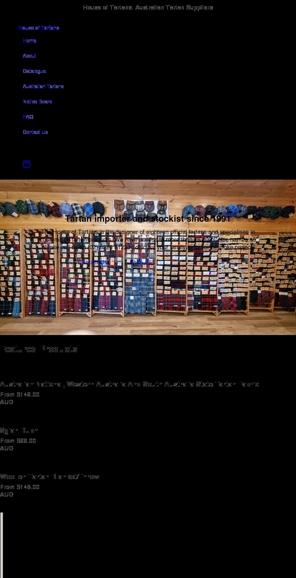 houseoftartans.com.au shopify website screenshot