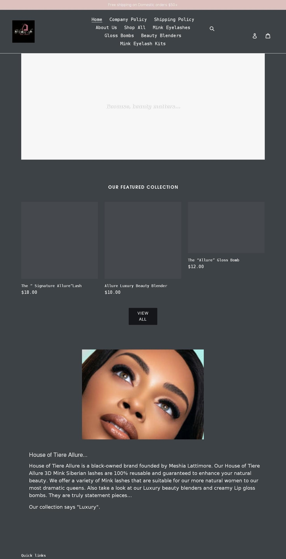 houseoftiereallure.com shopify website screenshot