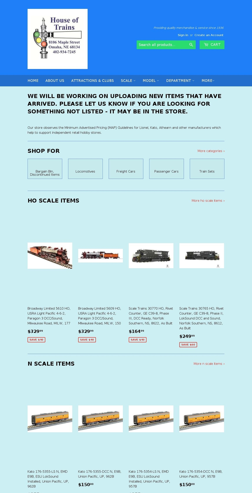 houseoftrains.com — Shopify storefront screenshot