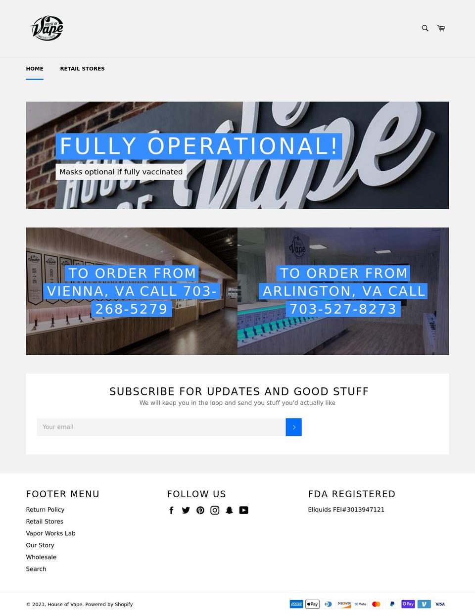 houseofvape.com shopify website screenshot
