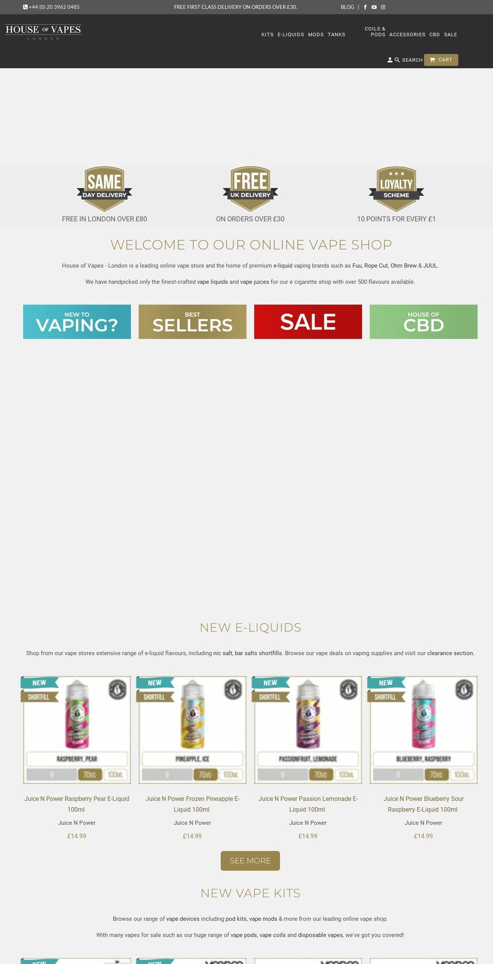 houseofvapeslondon.com — Shopify storefront screenshot