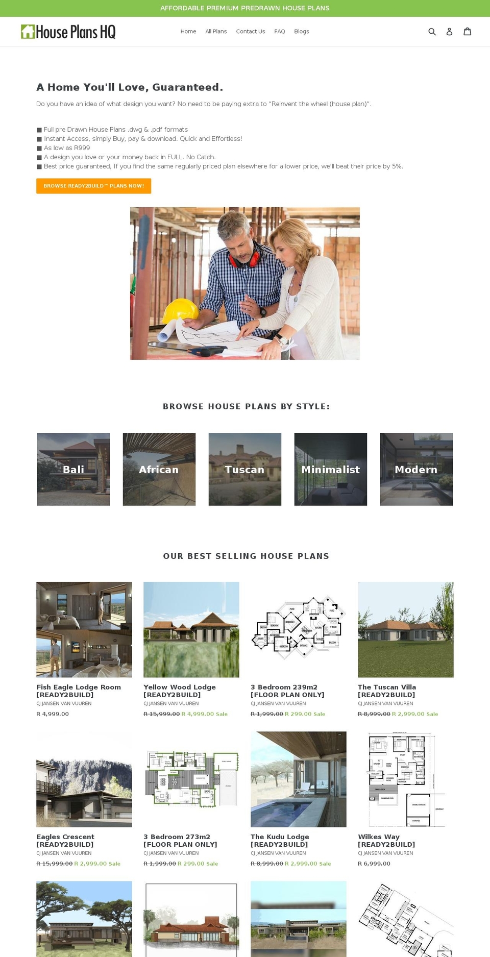 houseplanshq.co.za shopify website screenshot