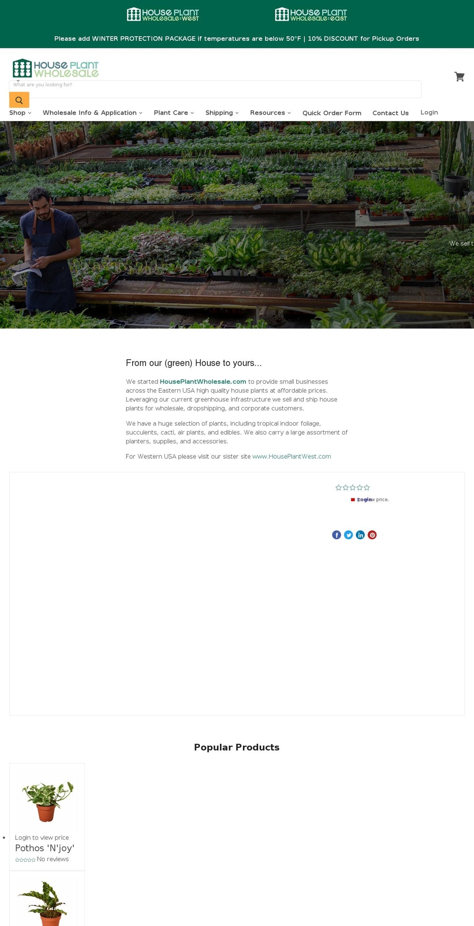 houseplantwholesale.com shopify website screenshot