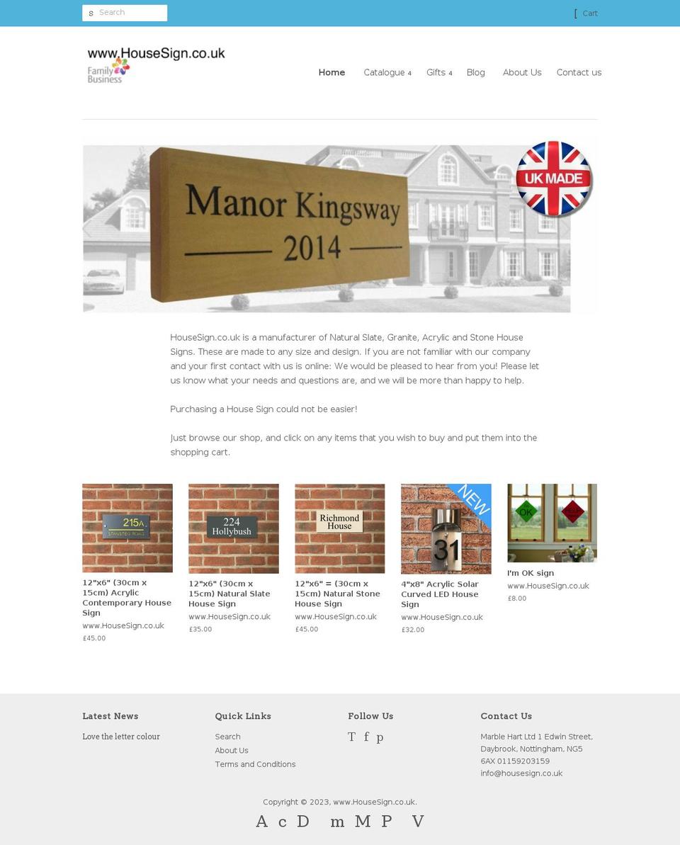 housesigns.uk shopify website screenshot