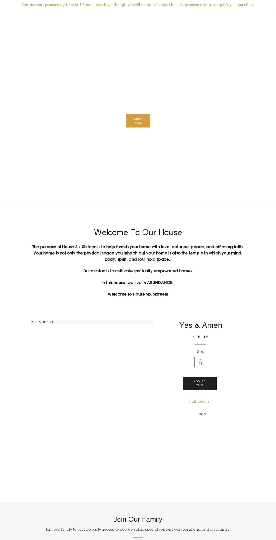 housesixsixteen.com shopify website screenshot