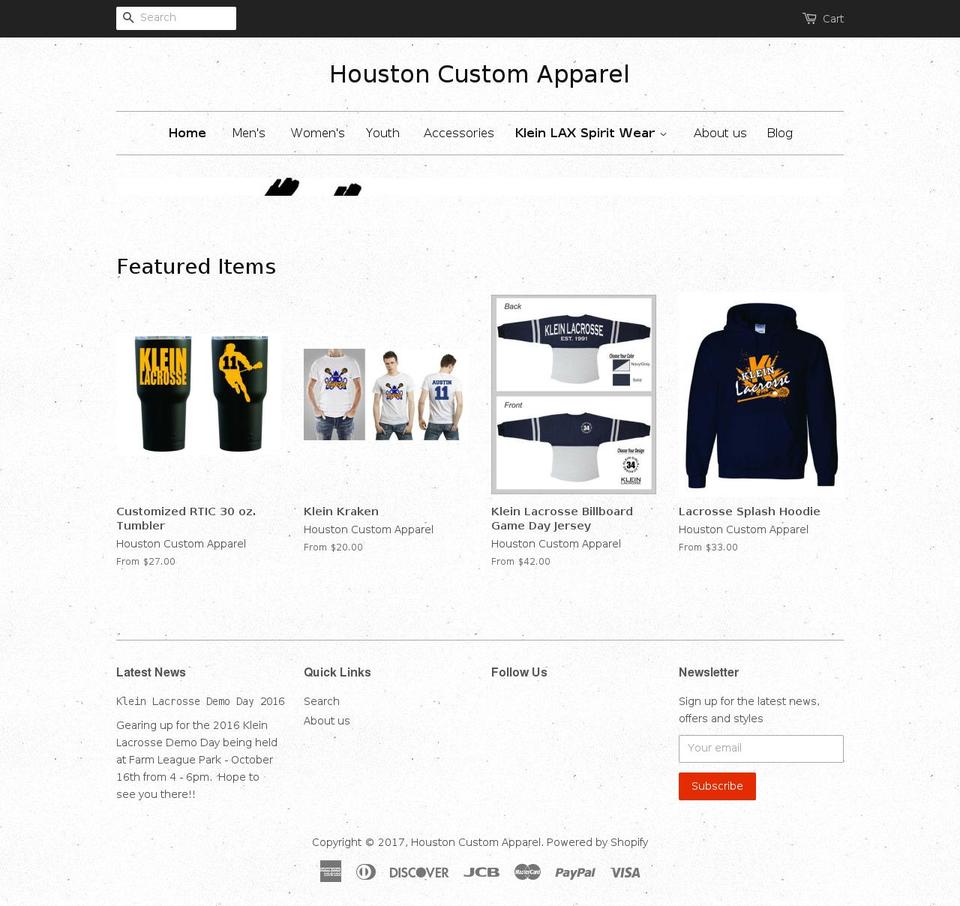 houstoncustomapparel.com shopify website screenshot