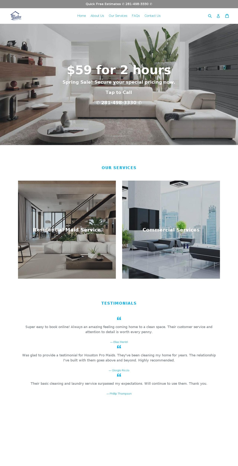 houstonpromaids.com — Shopify storefront screenshot