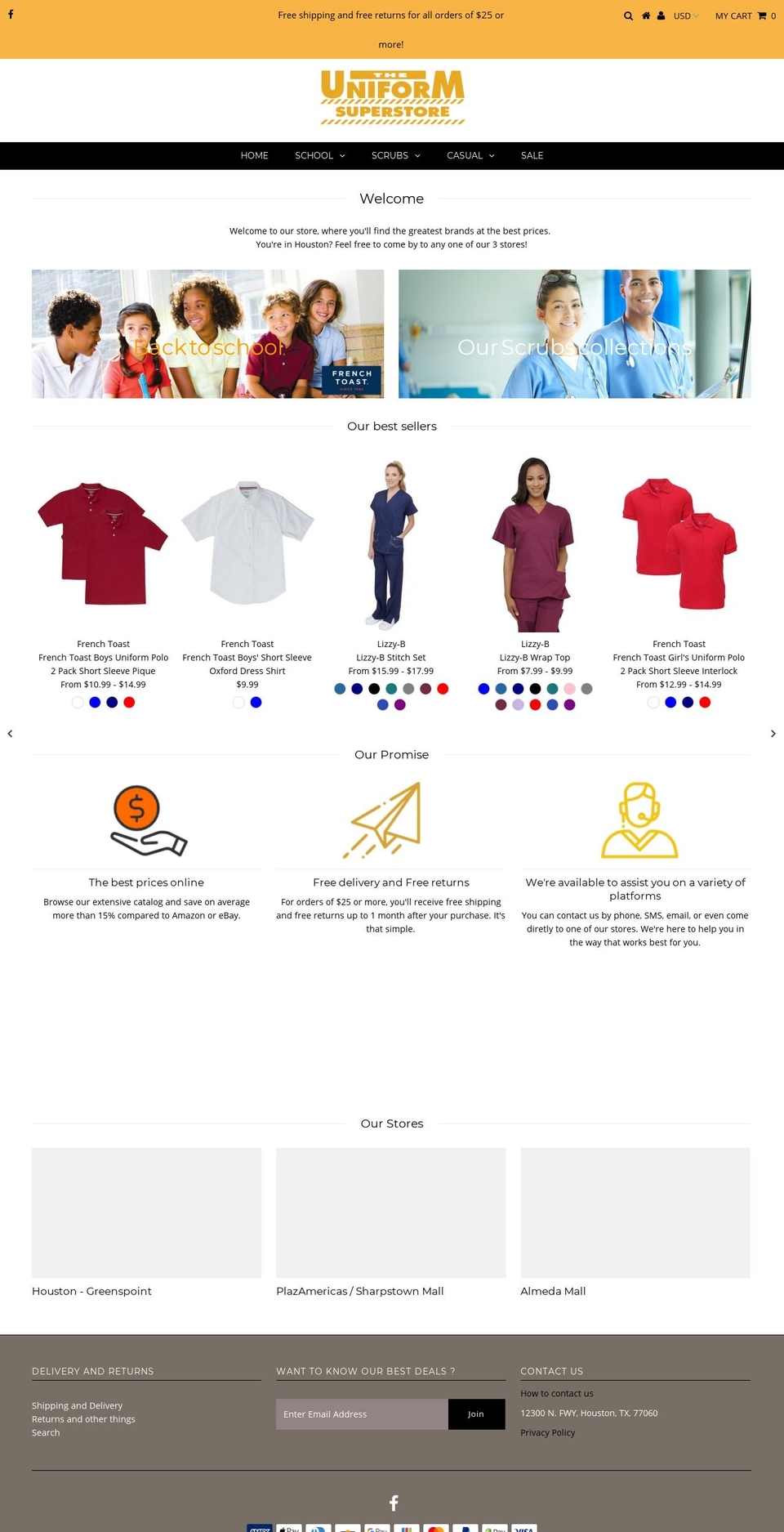 houstonuniformsuperstore.com shopify website screenshot