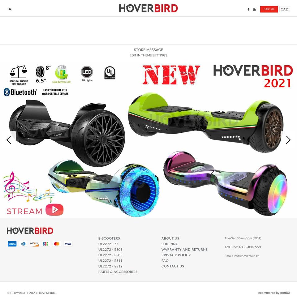 hoverbird.ca shopify website screenshot