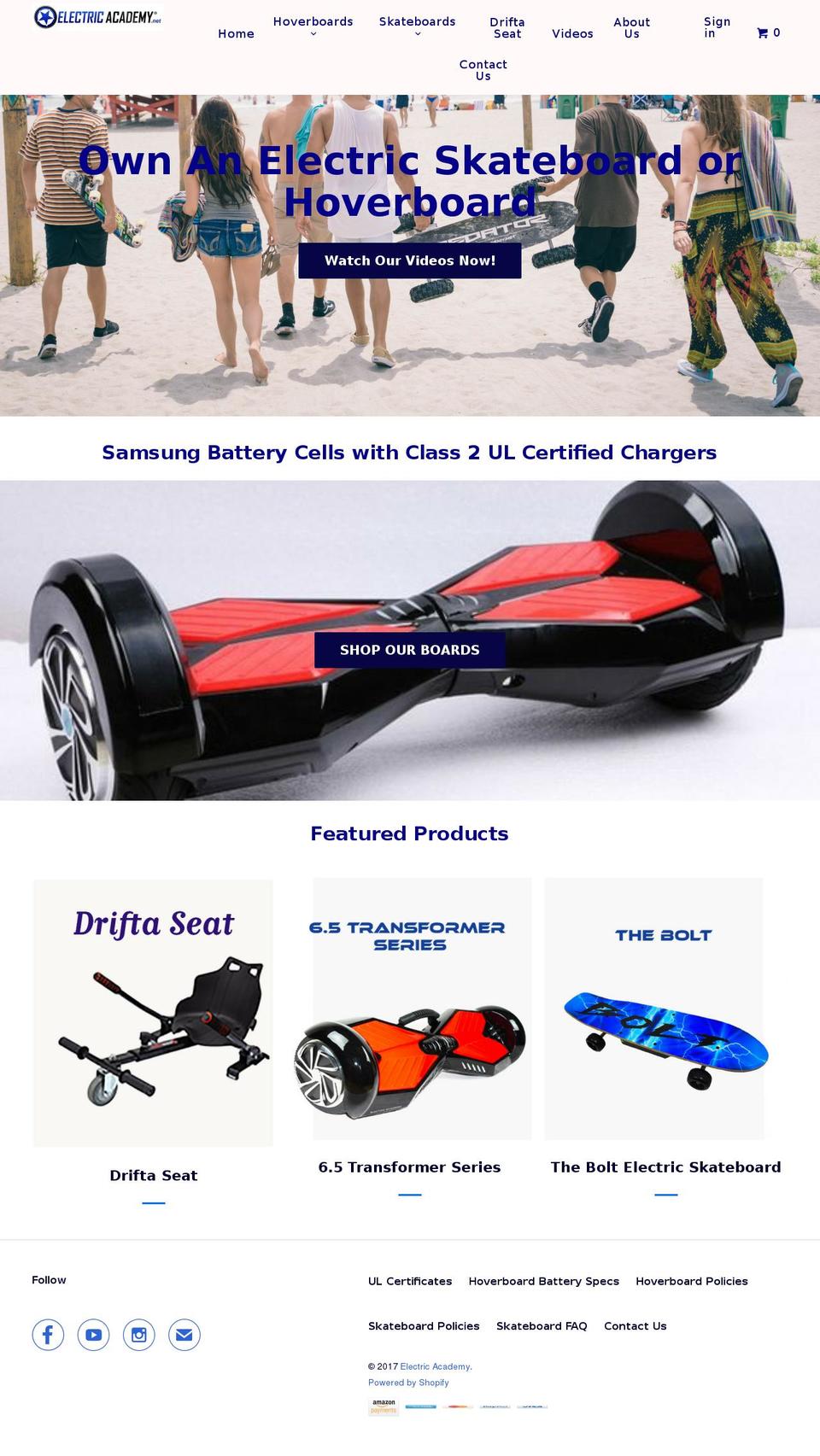 hoverboardacademy.com shopify website screenshot