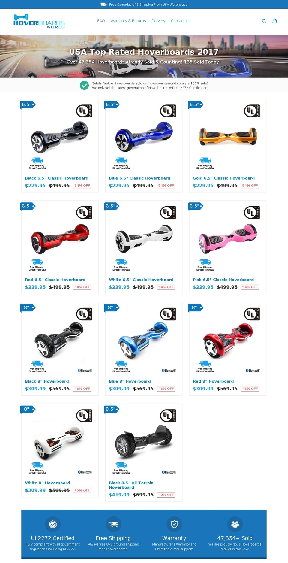 hoverboardsworld.com shopify website screenshot