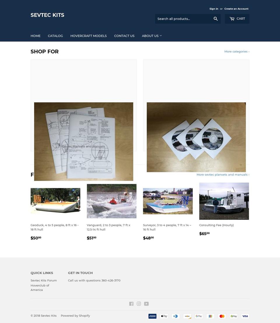 hovercraft-kits.com shopify website screenshot