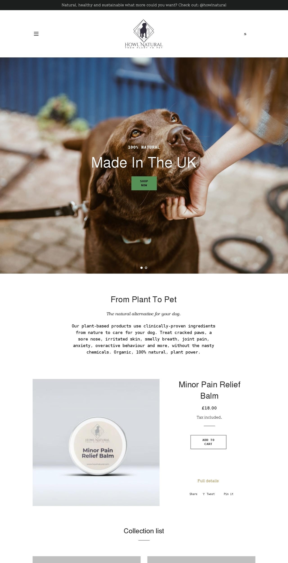 howlnatural.com shopify website screenshot