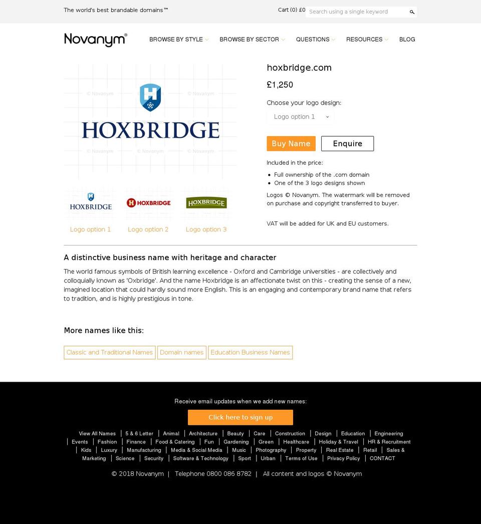 hoxbridge.com — Shopify storefront screenshot