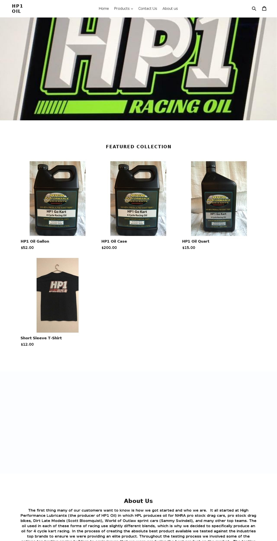 hp1racing.com — Shopify storefront screenshot