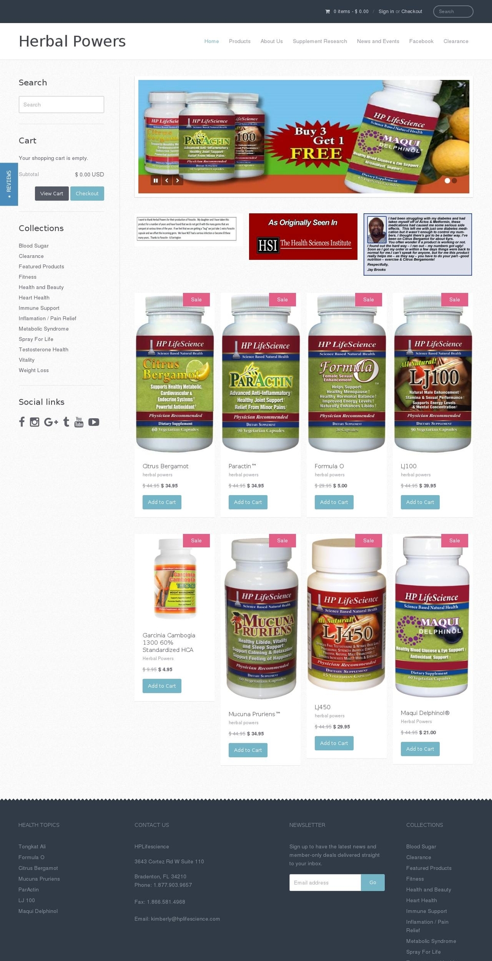 hplifescience.com shopify website screenshot