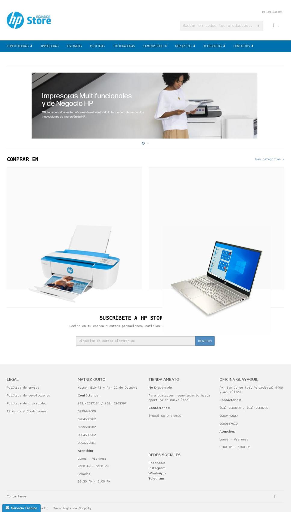 hpstorecuador.com shopify website screenshot