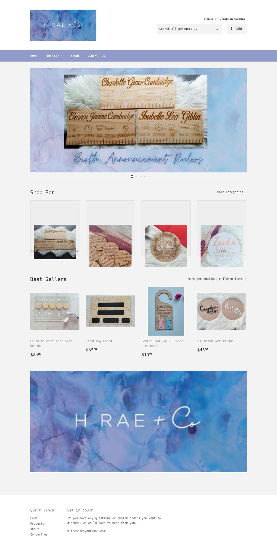 hraeandco.com shopify website screenshot