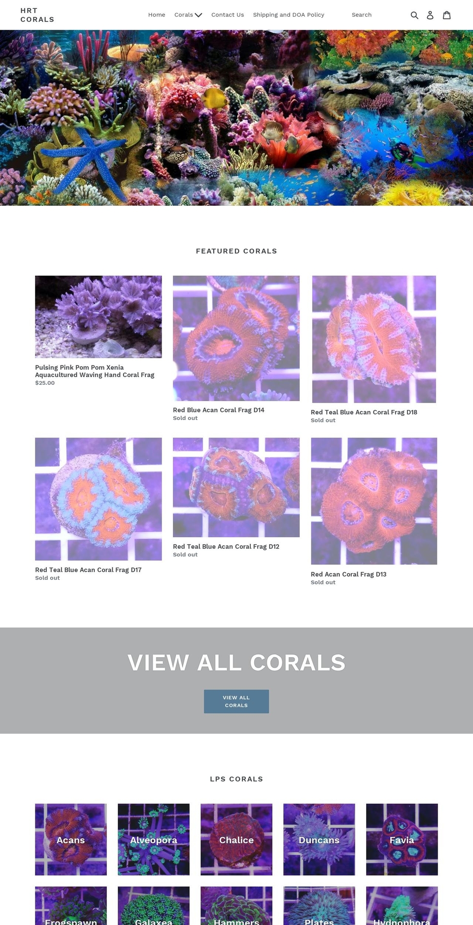 hrtcorals.com shopify website screenshot