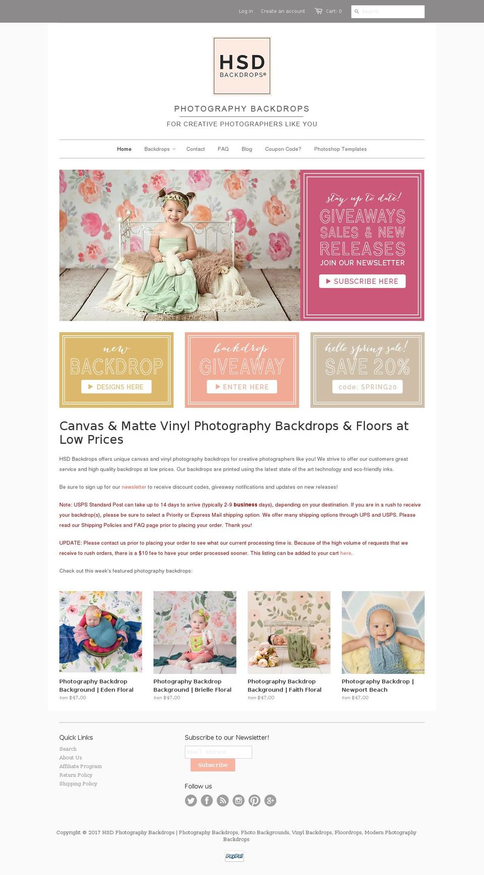 hsdbackdrops.com shopify website screenshot