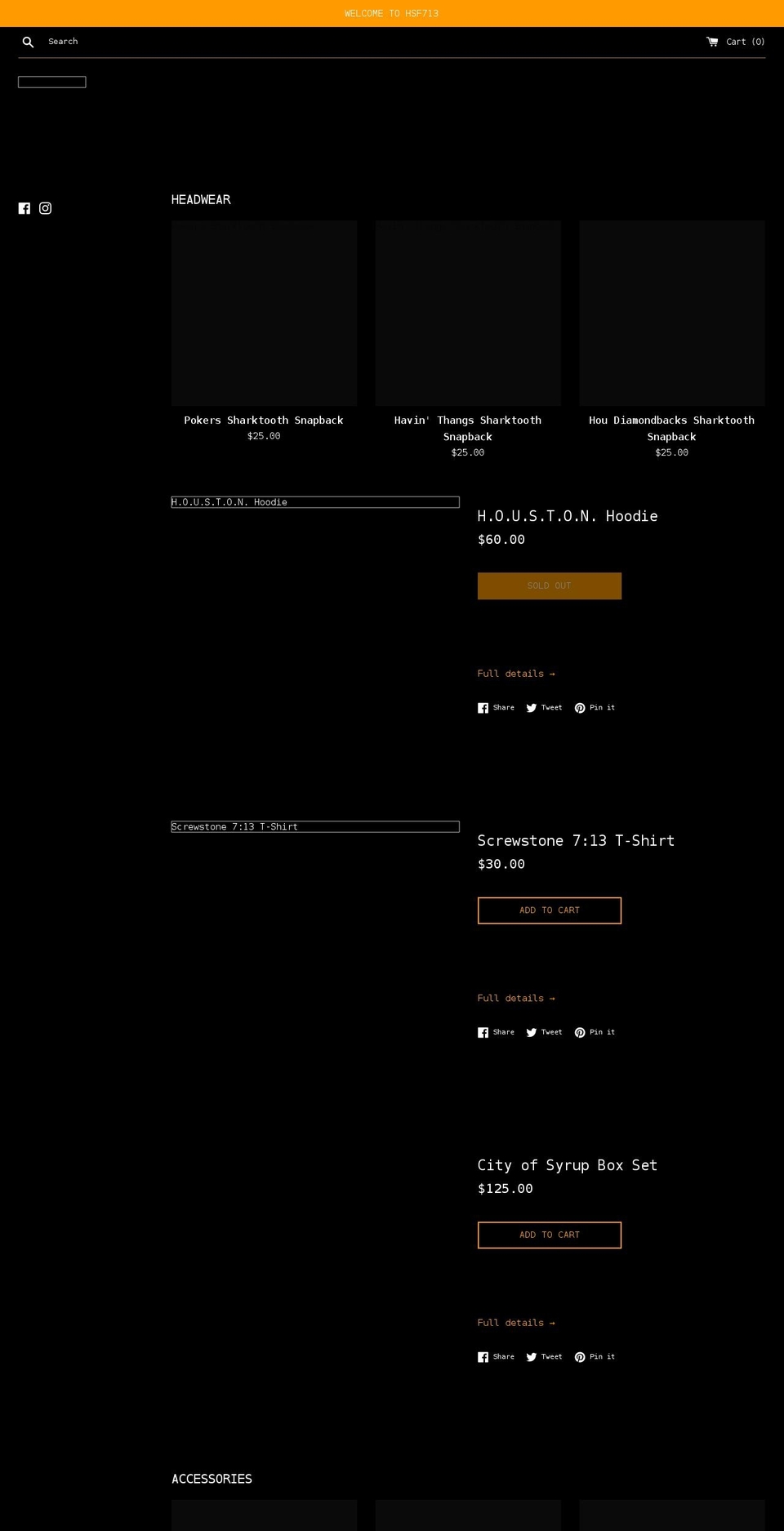 hsf713.com — Shopify storefront screenshot
