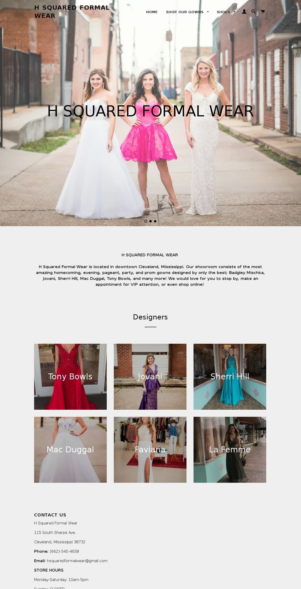 hsquaredformalwear.com — Shopify storefront screenshot