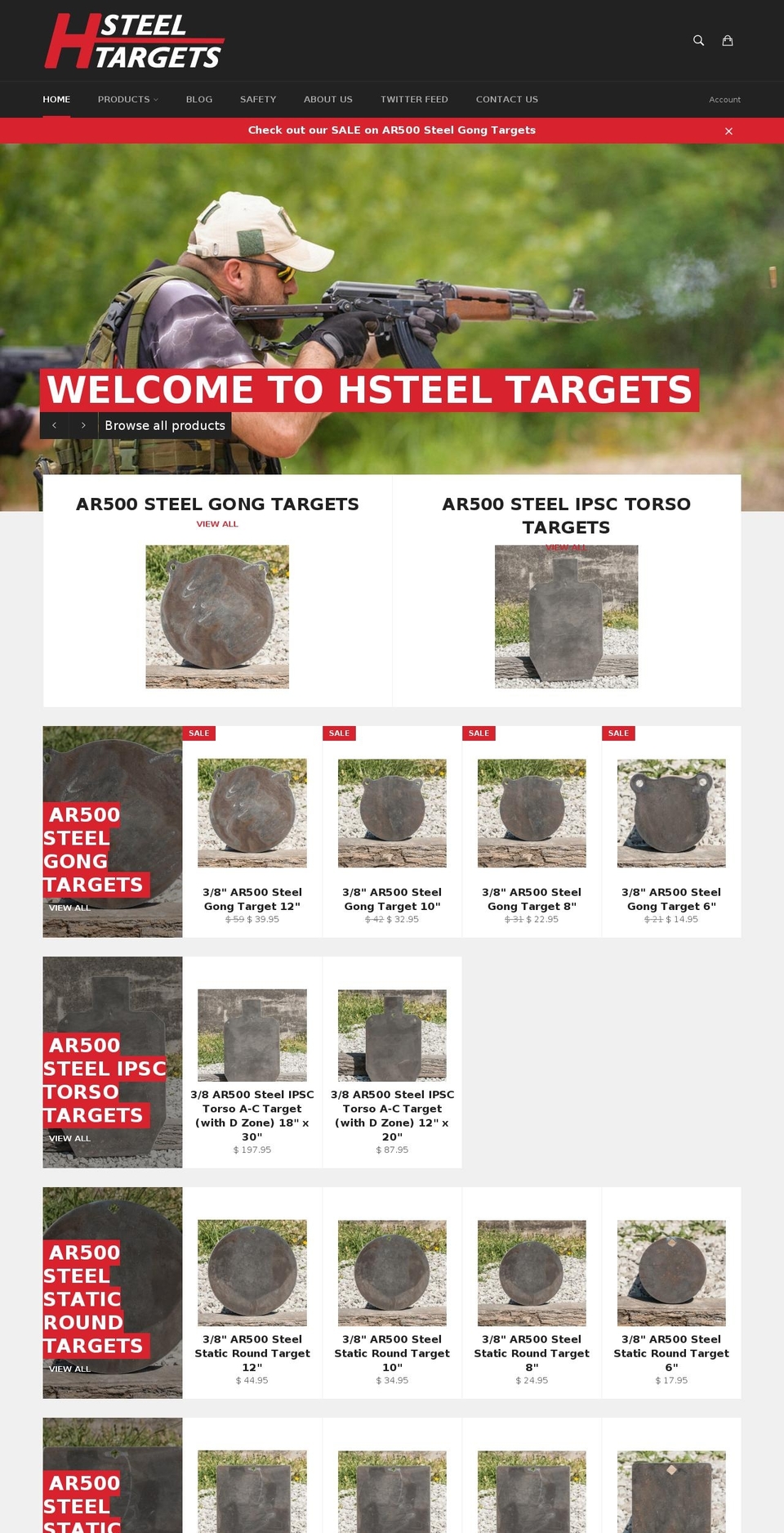 hsteeltargets.com — Shopify storefront screenshot
