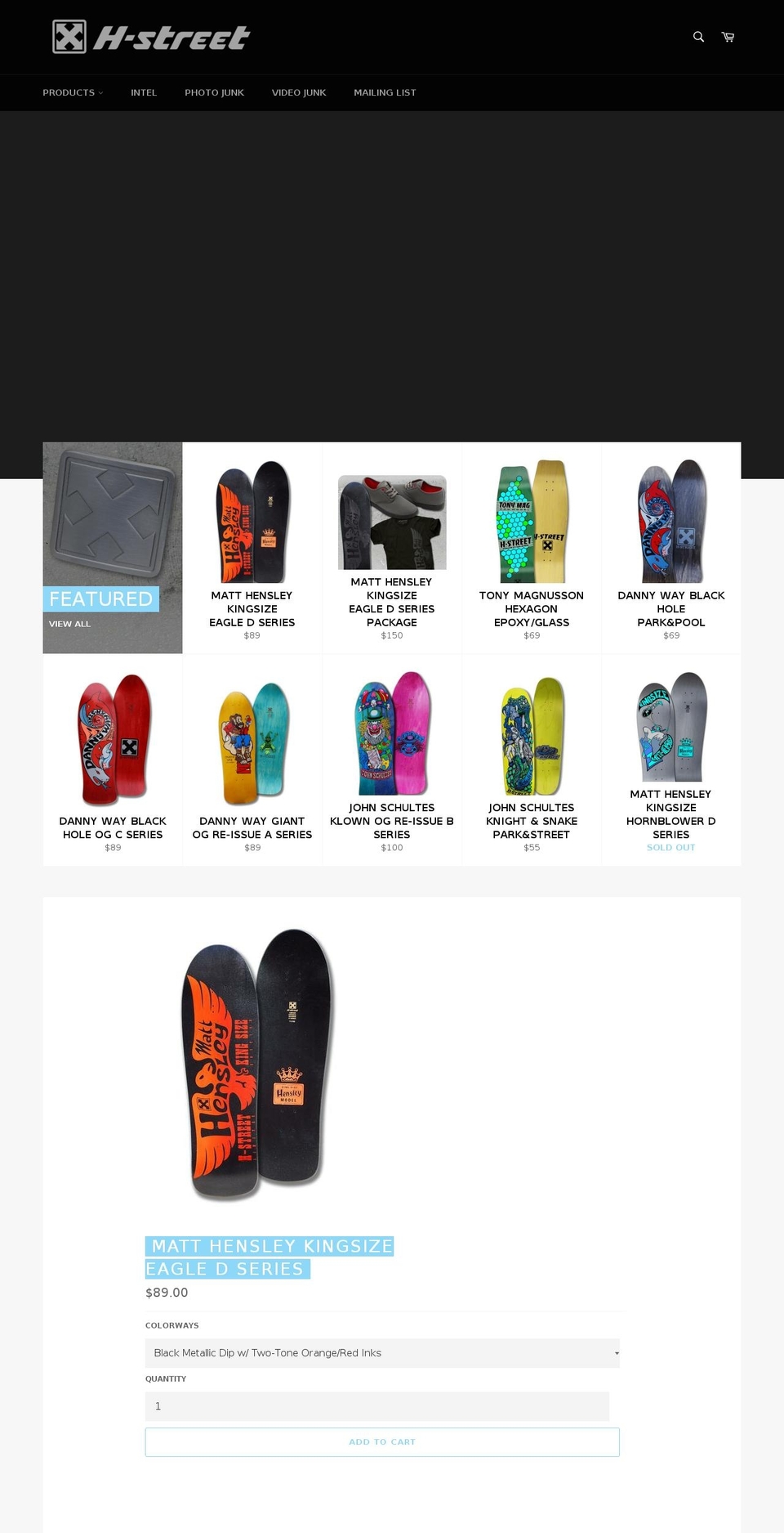 hstreetskateboards.com — Shopify storefront screenshot