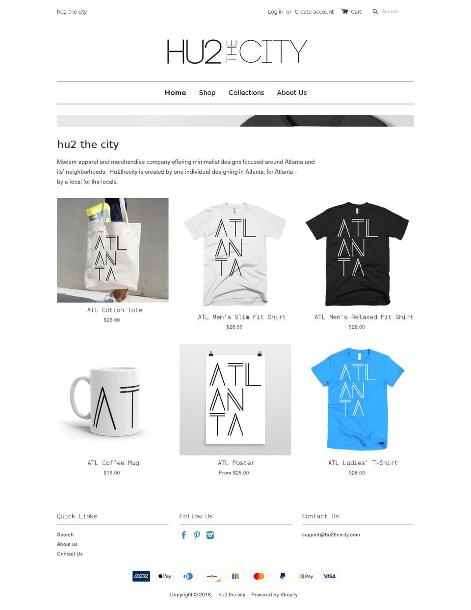 hu2thecity.com shopify website screenshot