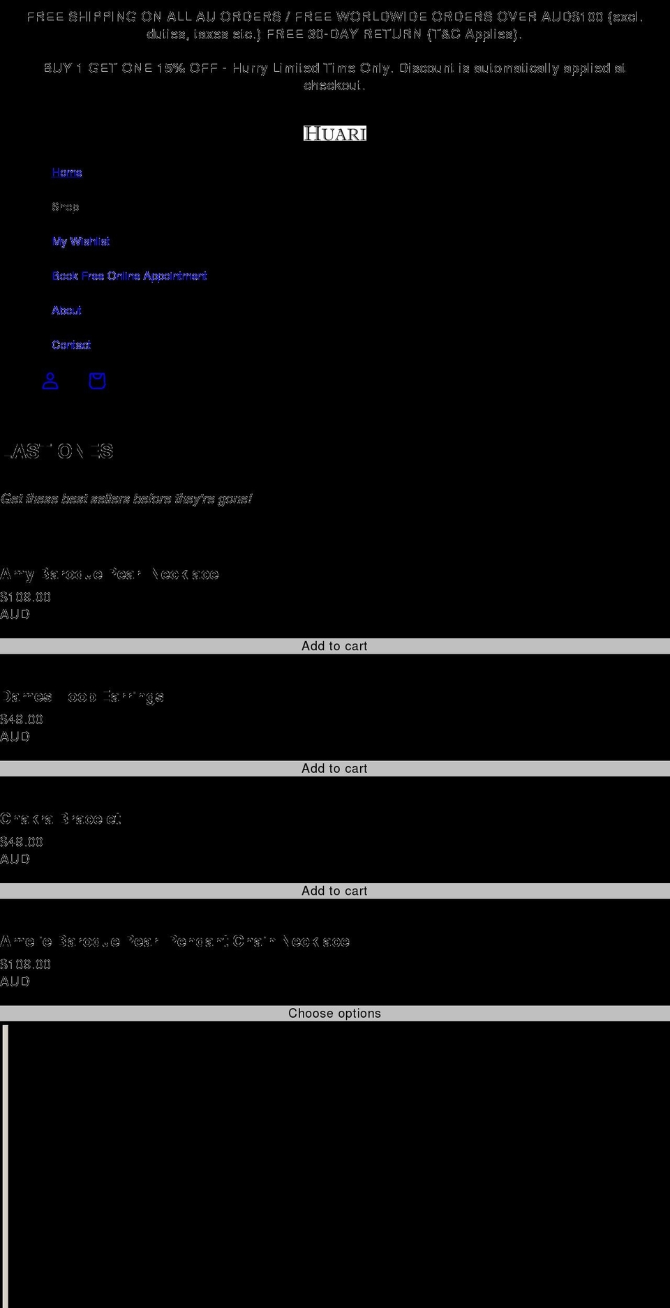 huariboutique.com shopify website screenshot