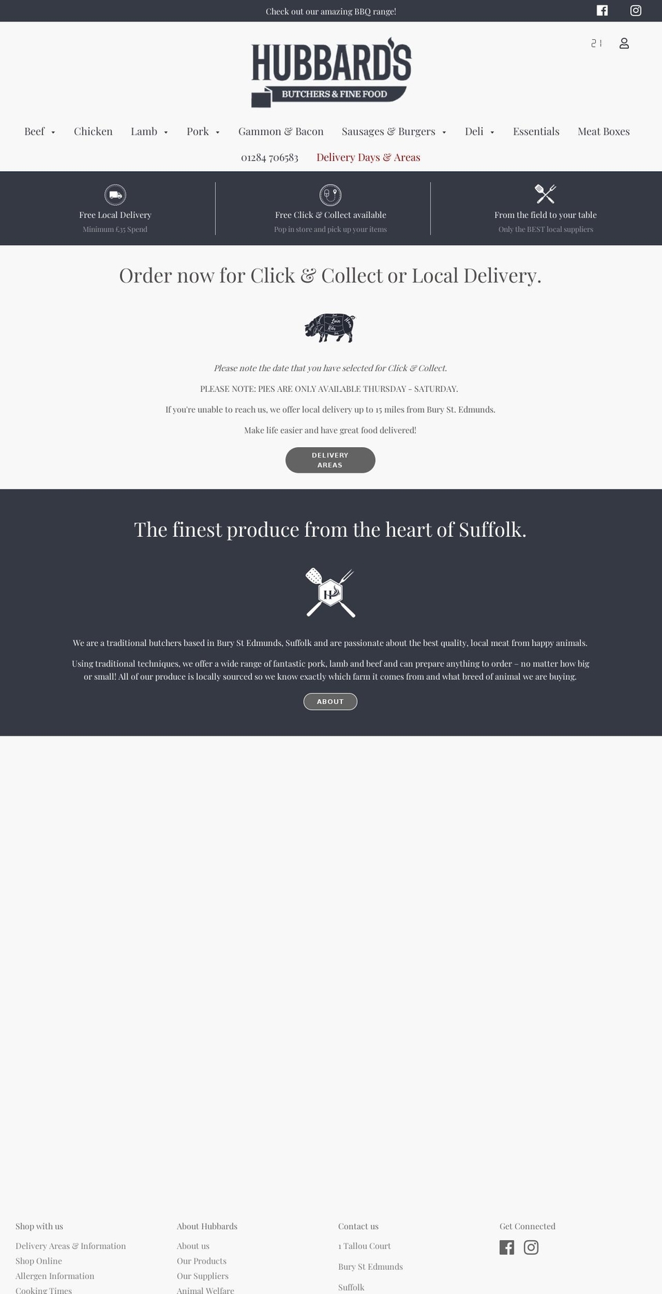 hubbardsfinefood.com — Shopify storefront screenshot