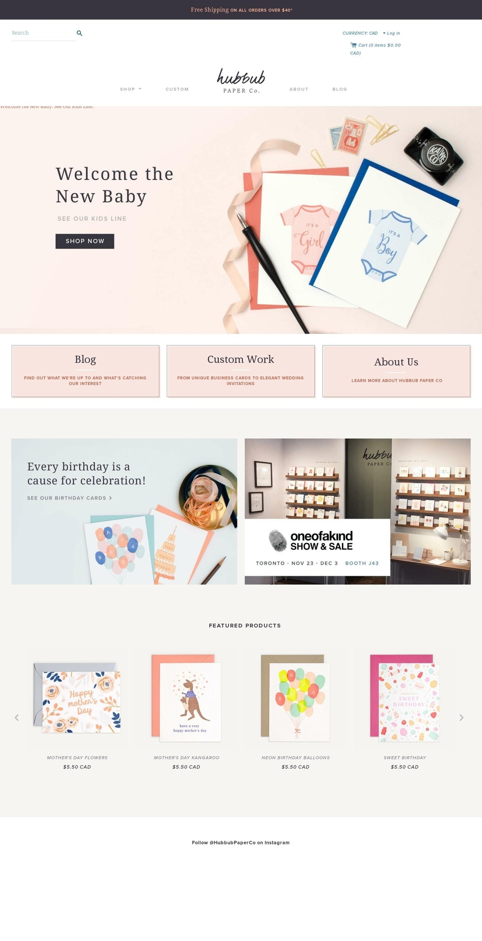 hubbubpaperco.com shopify website screenshot
