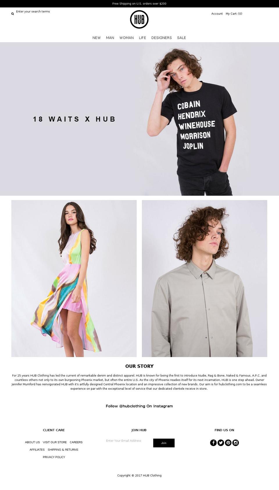 hubclothing.com shopify website screenshot