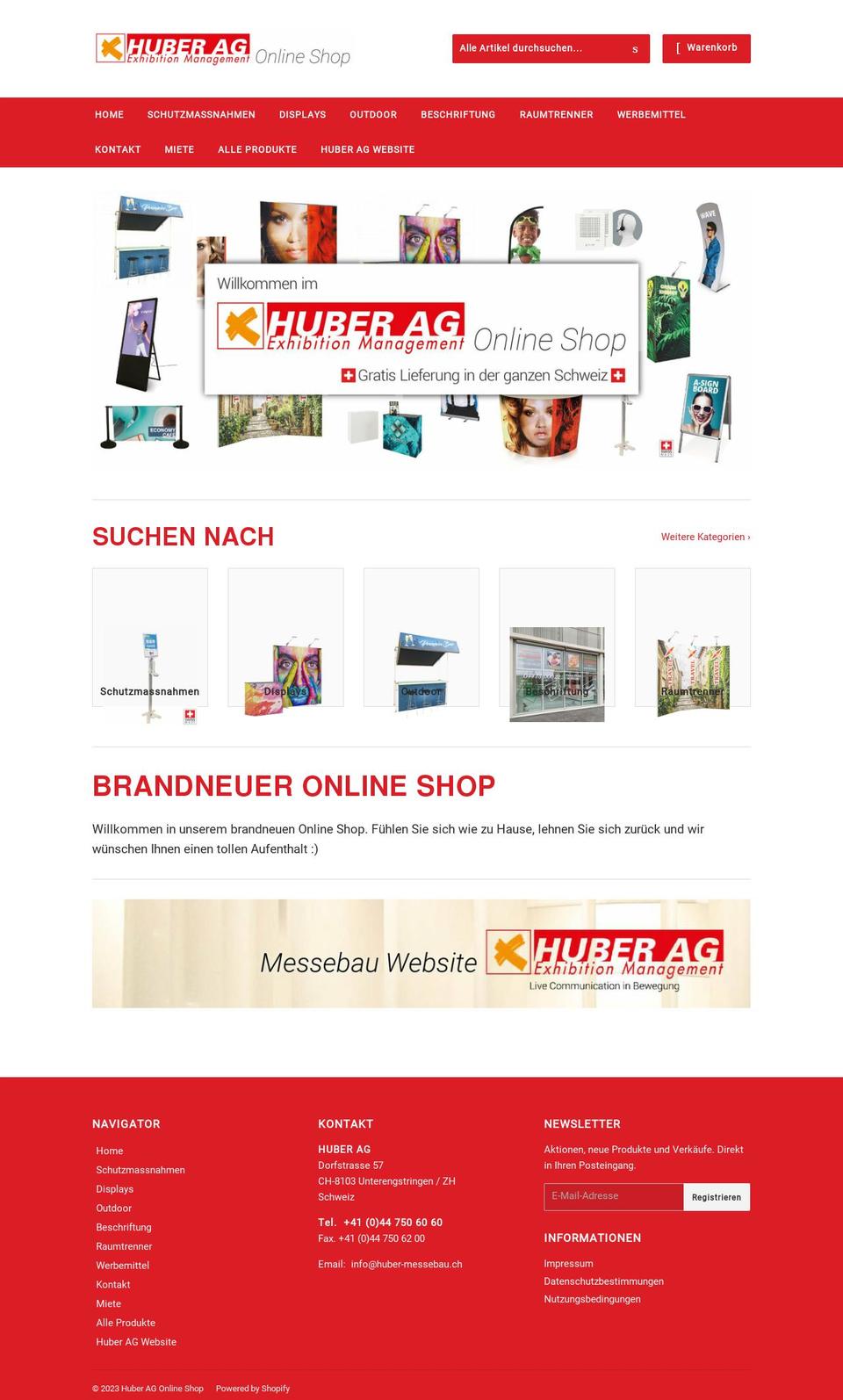 huberag-onlineshop.ch shopify website screenshot