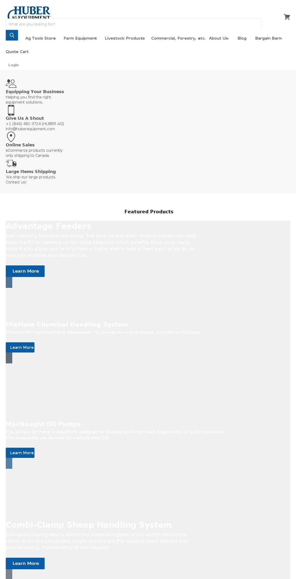 huberequipment.com shopify website screenshot