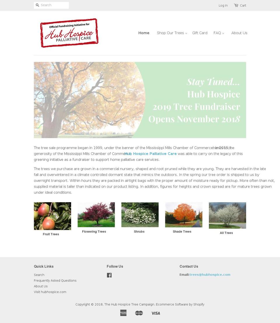 hubhospicetrees.com — Shopify storefront screenshot