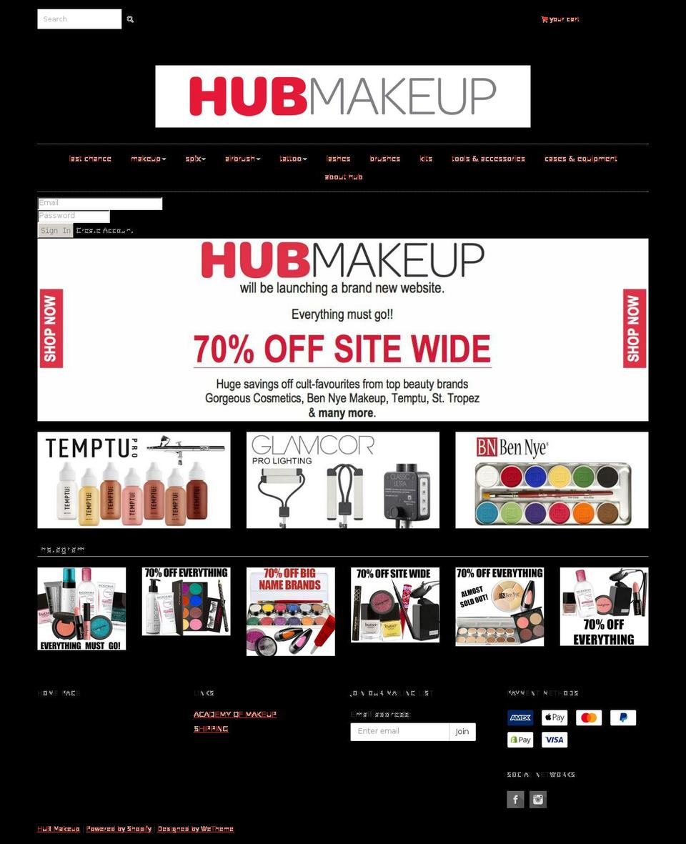 hubmakeup.com.au shopify website screenshot