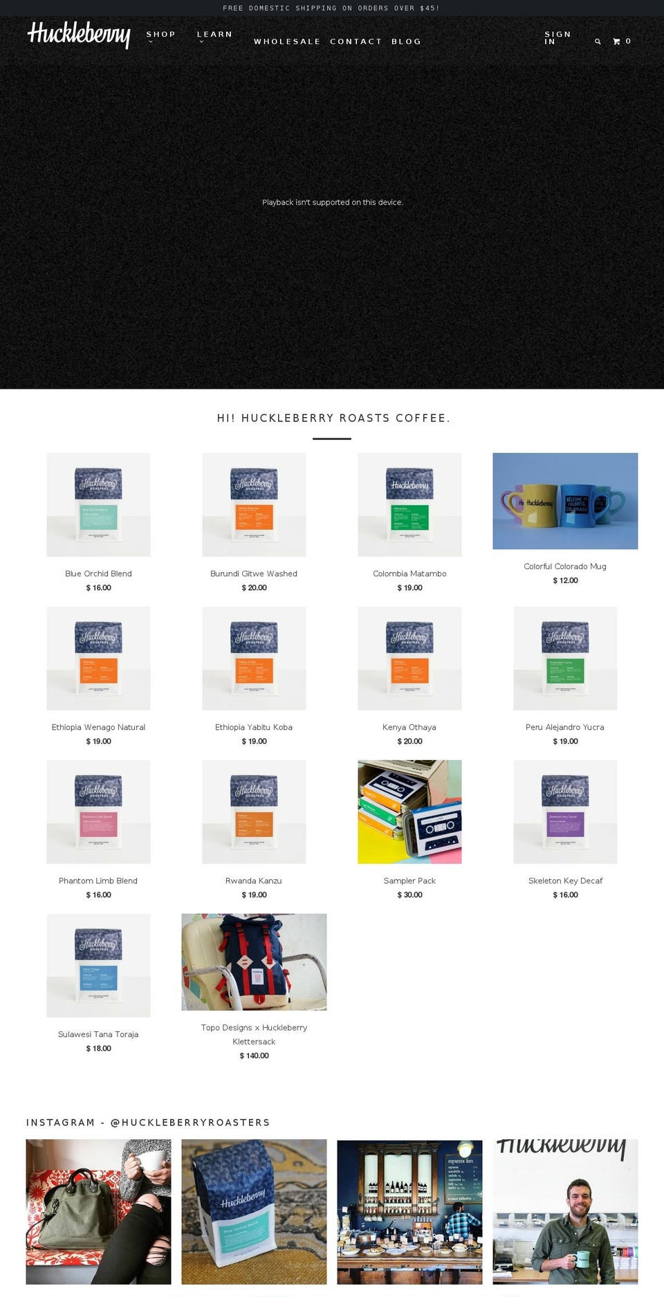 huckleberrycoffee.com shopify website screenshot