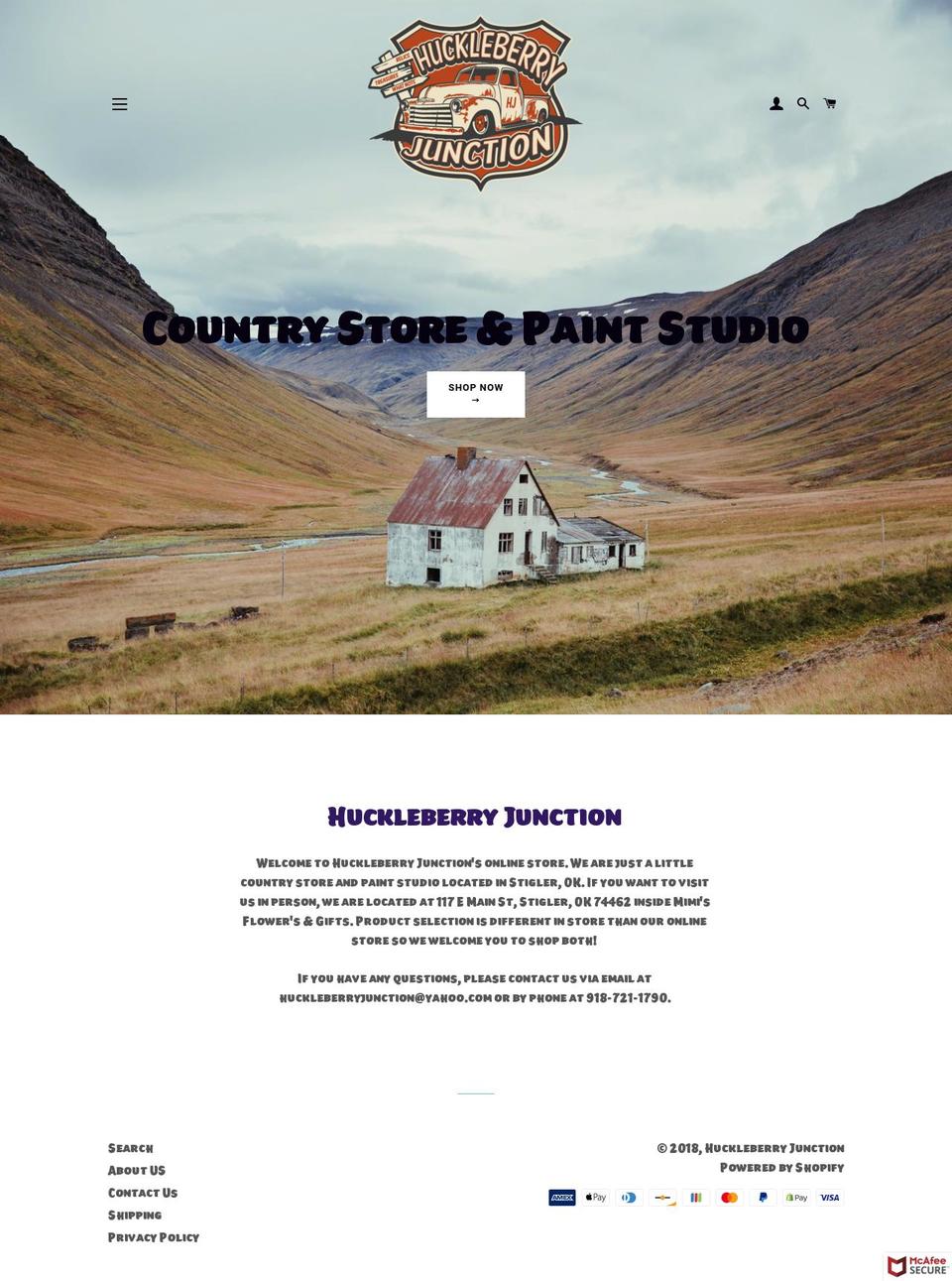 huckleberryjunction.net shopify website screenshot