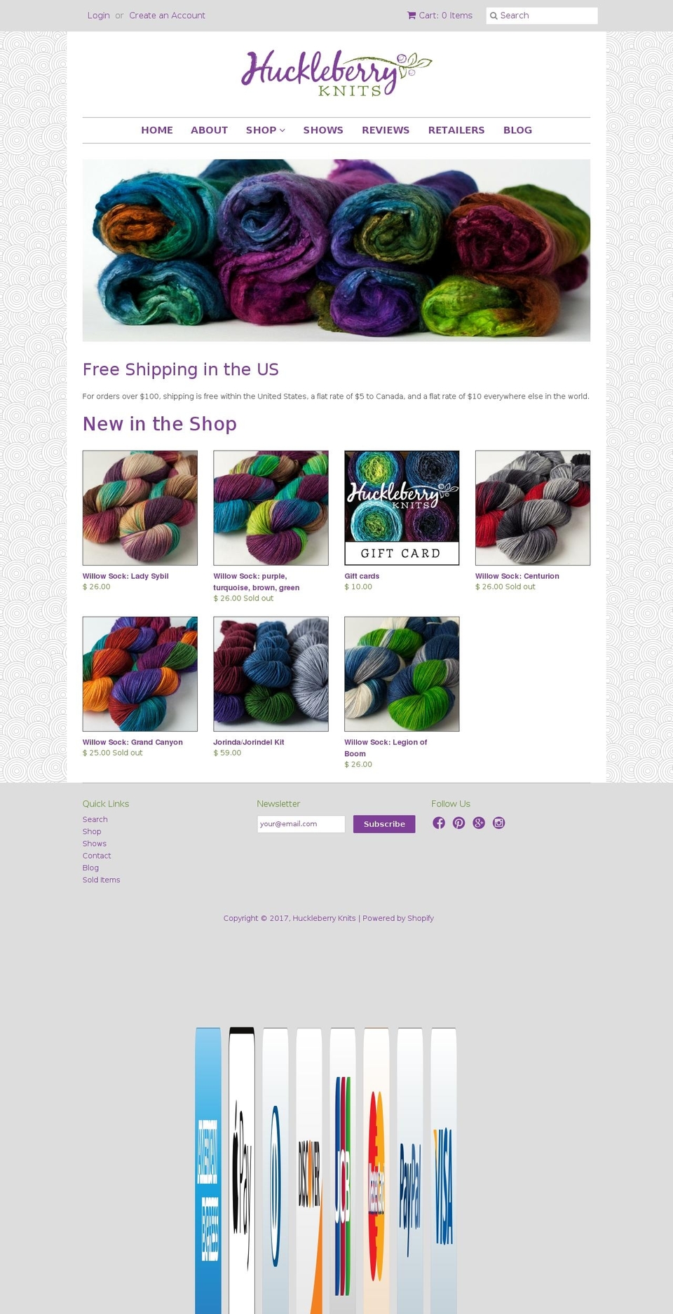 huckleberryknits.com shopify website screenshot