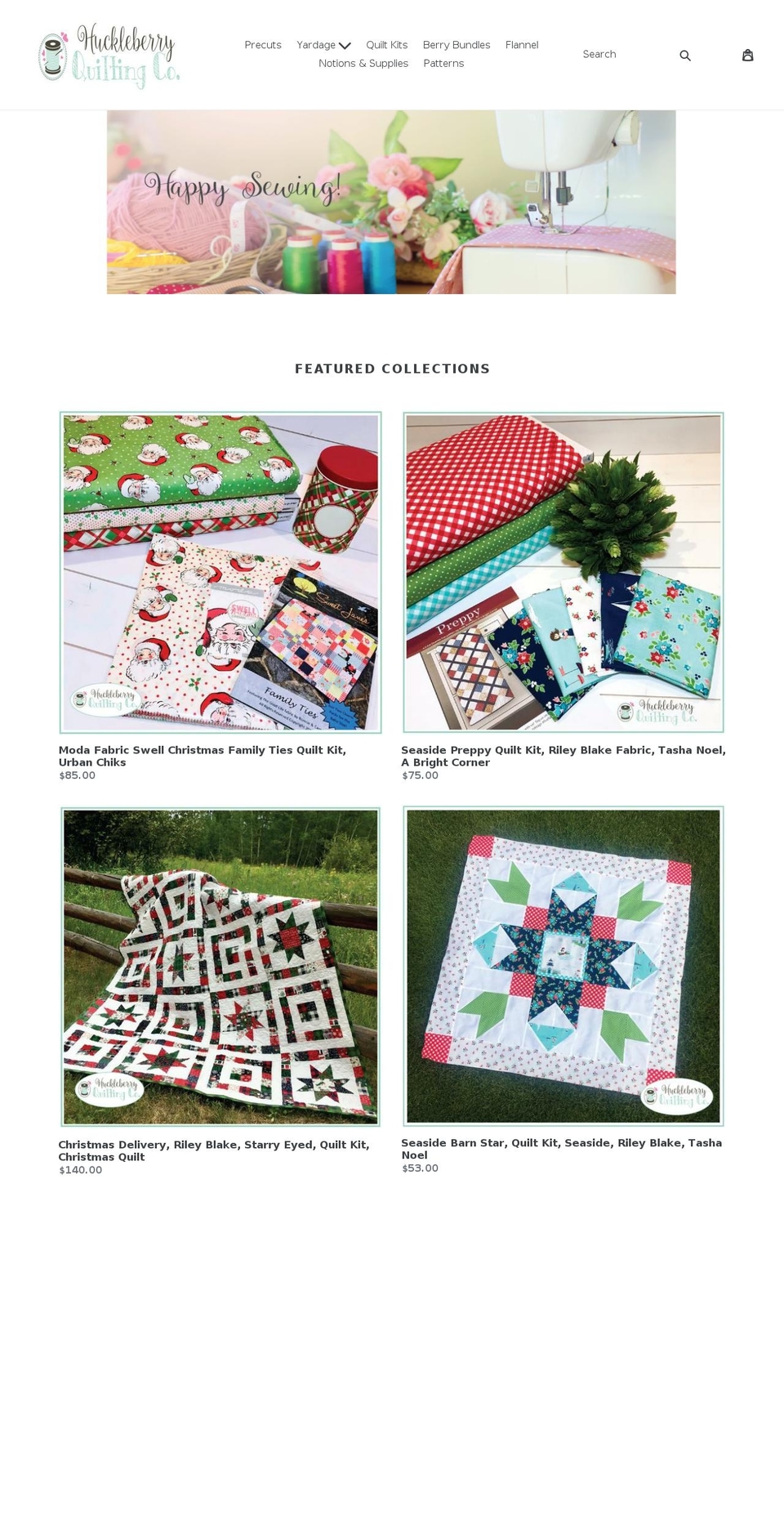 huckleberryquilting.com shopify website screenshot
