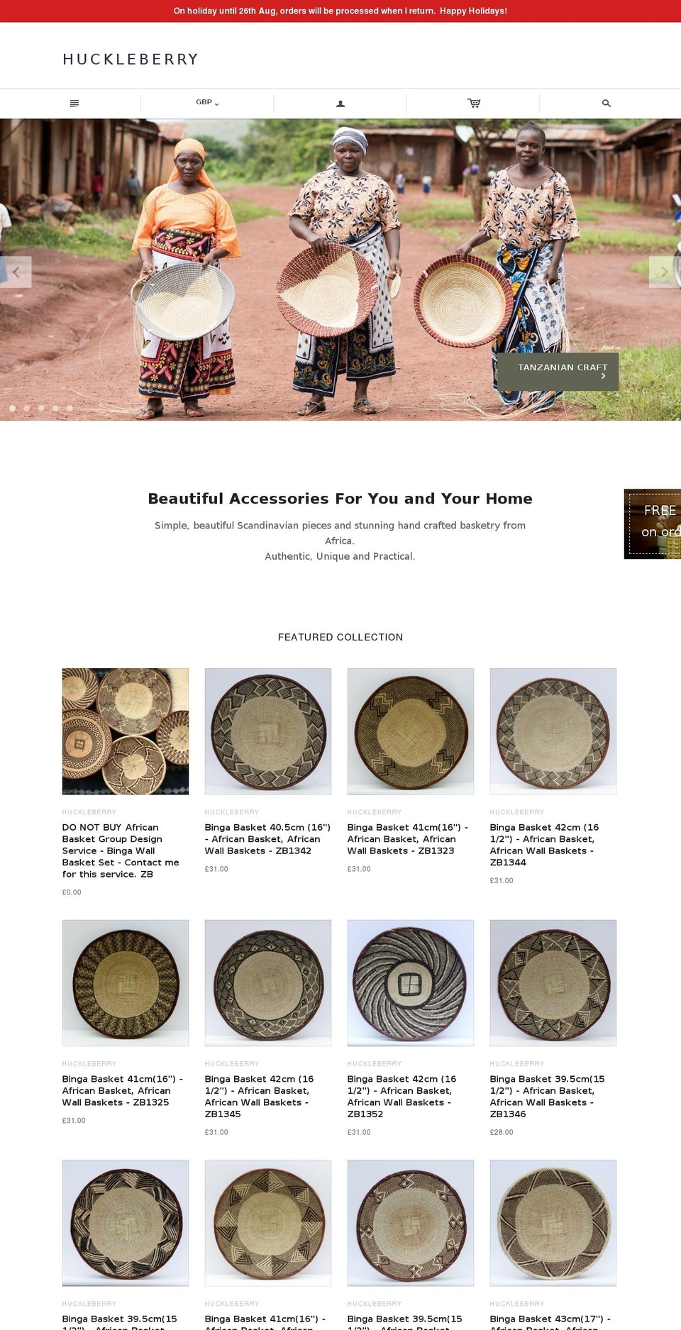 huckleberryuk.com shopify website screenshot
