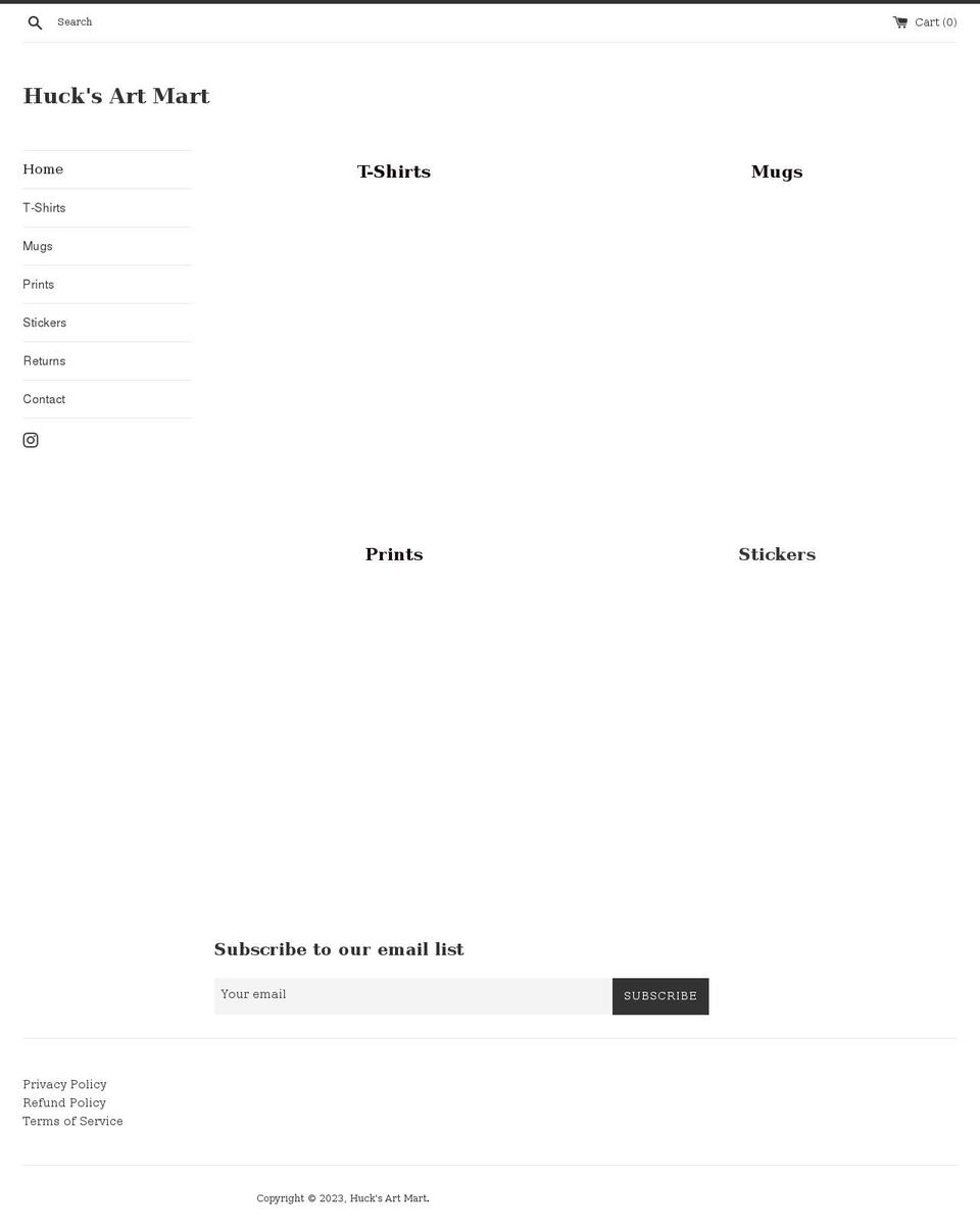 hucksartmart.com shopify website screenshot