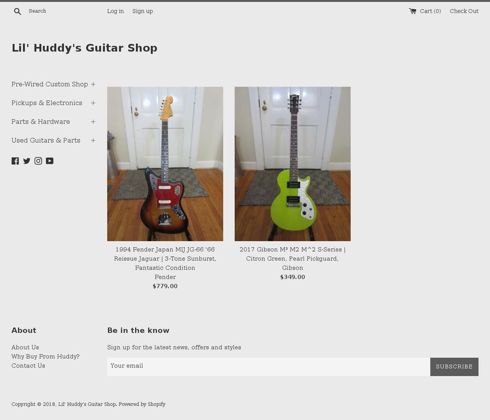 huddysguitarshop.com shopify website screenshot
