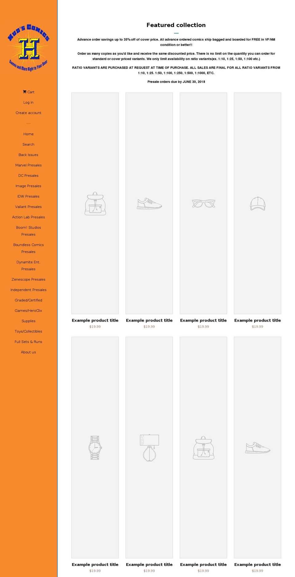 hudscomicshop.com shopify website screenshot