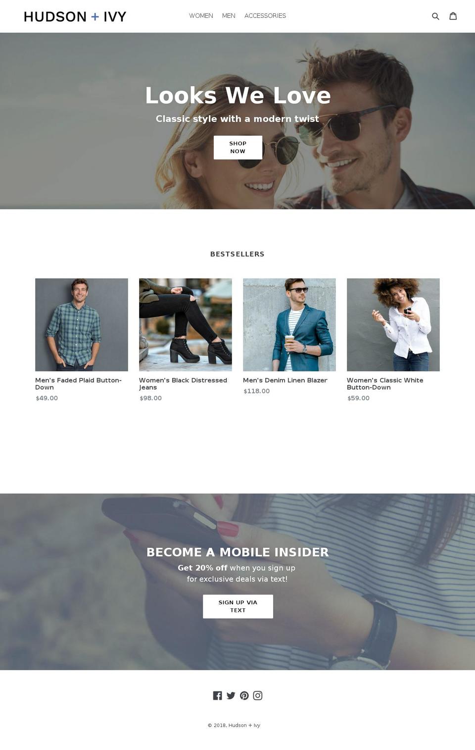 hudsonandivy.com shopify website screenshot