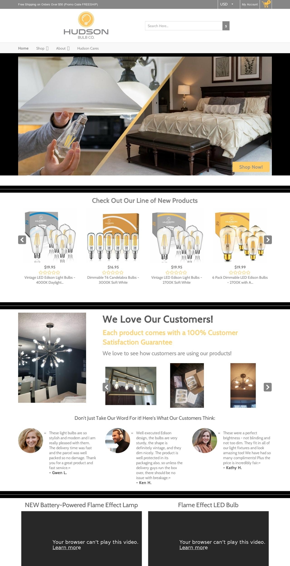 HudsonLighting From ENS Shopify theme site example hudsonbulbco.com