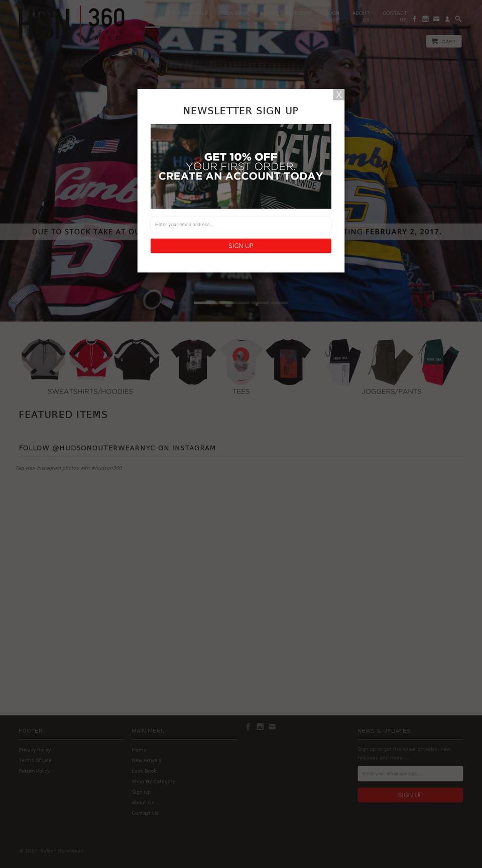 hudsonouterwear.com shopify website screenshot